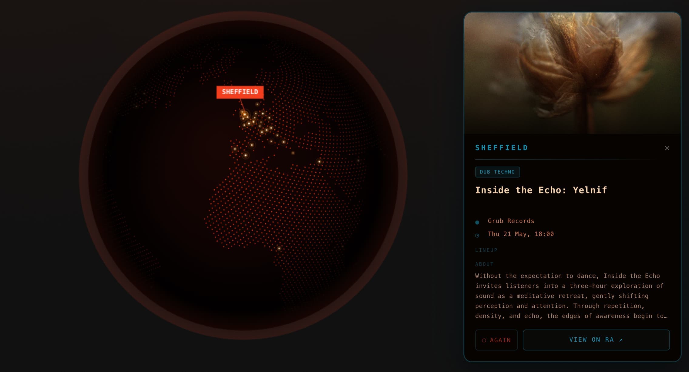 Events globe map view